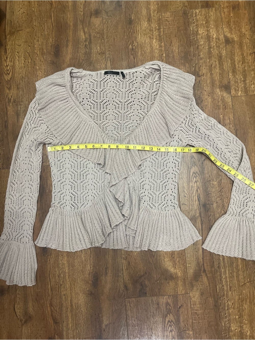 Daisy Fuentes Pointelle ruffle open-front cardigan sweater - Picture 5 of 6